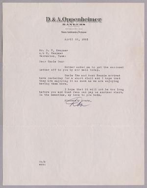 [Letter from Dan Oppenheimer to Daniel W. Kempner, April 10, 1952]