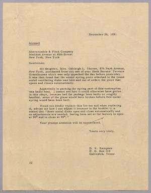 [Letter from Daniel W. Kempner to the Abercrombie & Fitch Company, December 26, 1951]