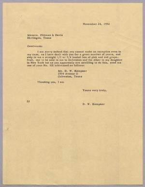 [Letter from Daniel W. Kempner to Pittman & Davis, November 24, 1952]
