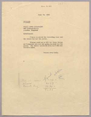 [Letter from Jeane Kempner to Peal and Company, June 14, 1952]