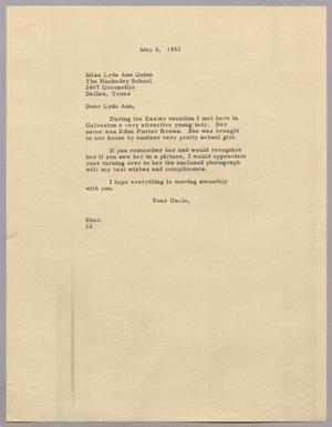 [Letter from Daniel W. Kempner to Lyda Ann Quinn, May 3, 1952]