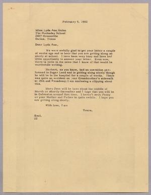 [Letter from Daniel W. Kempner to Lyda Ann Quinn, February 9, 1952]