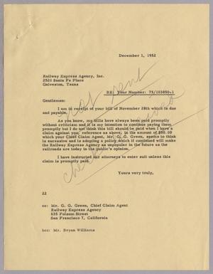 [Letter from Daniel W. Kempner to Railway Express Agency, Inc., December 1, 1952]