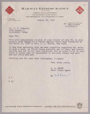 [Letter from Railway Express Agency to Daniel W. Kempner, August 19, 1952]