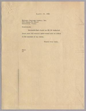 [Letter from Daniel W. Kempner to Railway Express Agency Inc., April 17, 1952]