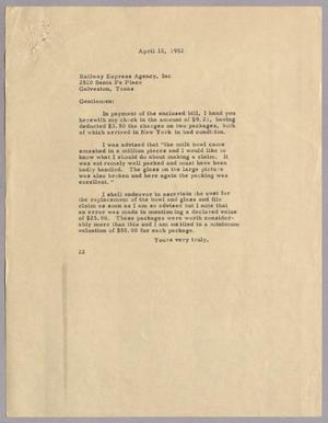 [Letter from Daniel W. Kempner to Railway Express Agency, Inc., April 12, 1952]