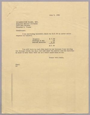 [Letter from Daniel W. Kempner to Remington Rand, Inc., July 3, 1952]