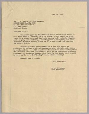 [Letter from Daniel W. Kempner to J. A. Reilly, June 23, 1952]