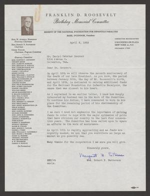 [Letter from Margaret W. Patterson to Daniel W. Kempner, April 2, 1951]