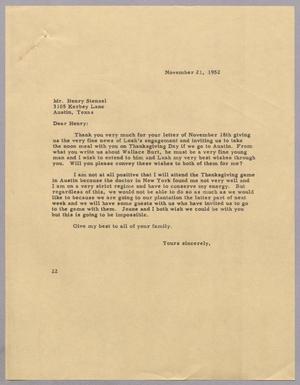 [Letter from D. W. Kempner to Henryk Stenzel, November 21, 1952]