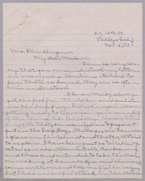 Primary view of object titled '[Handwritten Letter from Mary Sutton to Mrs. Daniel W. Kempner, November 18, 1952]'.