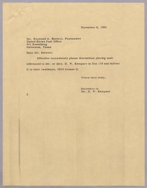 [Letter from Jeane B. Kempner to Raymond A. Stewart, November 8, 1952]