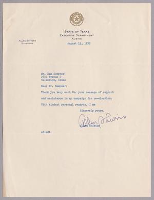 [Letter from Allan Shivers to Daniel Webster Kempner, August 14, 1952]