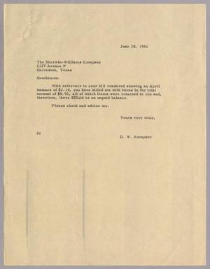 [Letter from Daniel W. Kempner to The Sherwin-Williams Company, June 28, 1952]