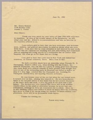 [Letter from D. W. Kempner to Dr. Henry B. Stenzel, June 30, 1952]