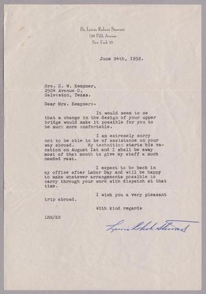 [Letter from Lewis Robert Stewart to Mrs. Daniel W. Kempner, June 24, 1952]