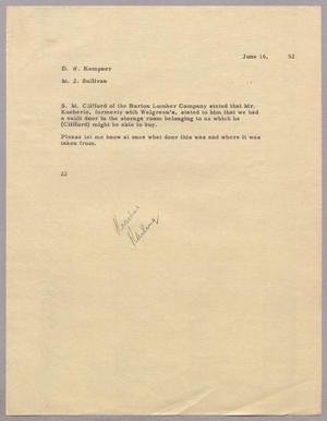 [Letter from Daniel W. Kempner to M. J. Sullivan, June 16, 1952]