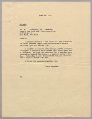 [Letter from Daniel W. Kempner to A. C. Simmonds, Jr., April 29, 1952]
