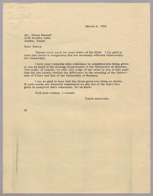 [Letter from D. W. Kempner to Henryk B. Stenzel, March 5, 1952]