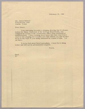 [Letter from D. W. Kempner to Henryk B. Stenzel, February 19, 1952]