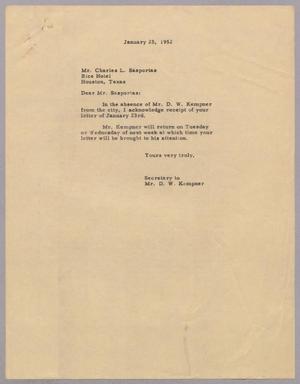 [Letter from Lorraine H. Haglund to Charles L. Sasportas, January 25, 1952]