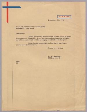 Primary view of object titled '[Letter from Daniel W. Kempner to Taylor Instrument Company, December 31, 1952]'.