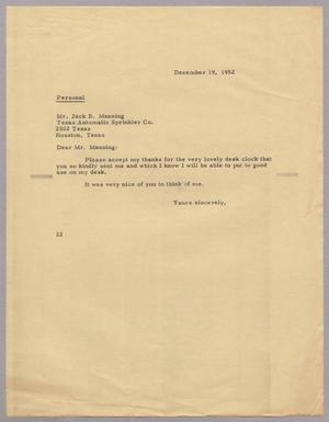 [Letter from Daniel W. Kempner to Jack B. Manning, December 19, 1952]