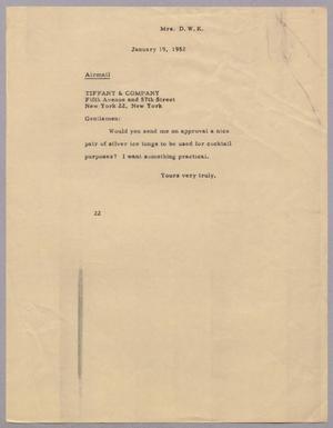 [Letter from Daniel W. Kempner to Tiffany & Company, January 19, 1952]