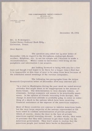 [Letter from Oakleigh L. Thorne to Daniel W. Kempner, December 30, 1952]