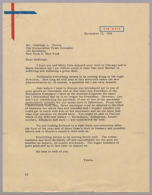 [Letter from Daniel W. Kempner to Oakleigh L. Thorne, December 12, 1952]