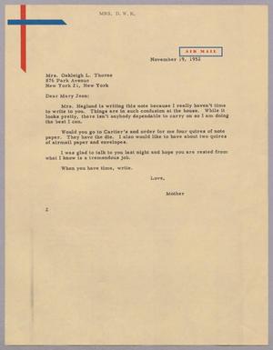 [Letter from Mrs. Daniel W. Kempner to Mrs. Oakleigh L. Thorne, November 19, 1952]