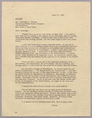[Letter from Daniel W. Kempner to Oakleigh L. Thorne, June 27, 1952]
