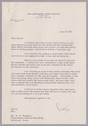 [Letter from Oakleigh L. Thorne to Daniel W. Kempner, June 24, 1952]