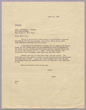 [Letter from Daniel W. Kempner to Mary Jean Kempner, June 19, 1952]