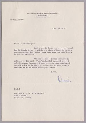 [Letter from Oakleigh L. Thorne to Mr. and Mrs. Daniel W. Kempner, April 29, 1952]