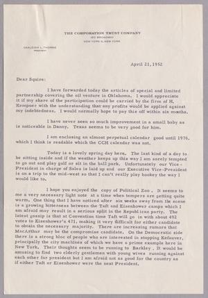 [Letter from Oakleigh L. Thorne to Daniel W. Kempner, April 21, 1952]