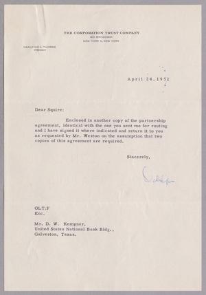[Letter from Oakleigh L. Thorne to Daniel W. Kempner, April 24, 1952]