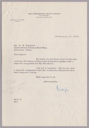 [Letter from Oakleigh L. Thorne to Daniel W. Kempner, February 11, 1952]