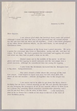 [Letter from Oakleigh L. Thorne to Daniel W. Kempner, January 3, 1952]