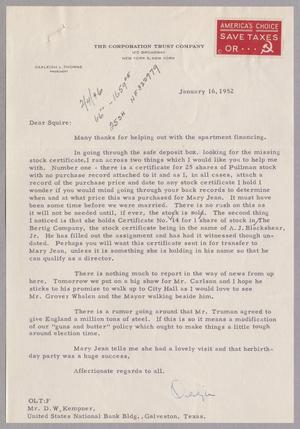 [Letter from Oakleigh L. Thorne to D. W. Kempner, January 16, 1952]