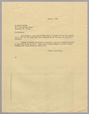 [Letter from Daniel W. Kempner to Ulrich Bros., July 5, 1952]