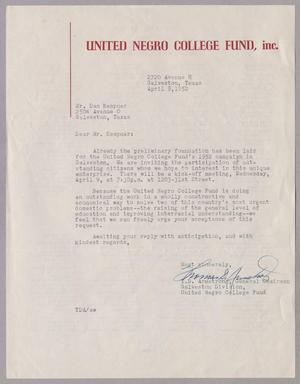[Letter from the United Negro College Fund, Inc to Daniel W. Kempner, April 8, 1952]