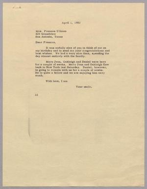 [Letter from Daniel W. Kempner to Frances Ullman, April 1, 1952]
