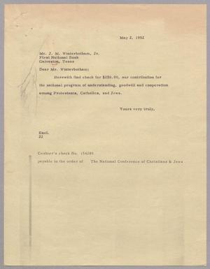 [Letter from Daniel W. Kempner to J. M. Winterbotham, Jr., May 2, 1952]