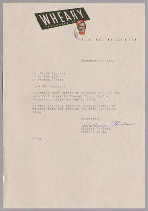 [Letter from Daniel W. Kempner to William Poulsen, December 13, 1952]