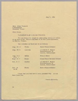 [Letter from Daniel W. Kempner to Alma Womack, July 7, 1952]