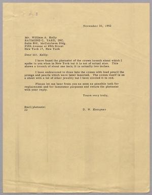 [Letter from Daniel W. Kempner to William A. Kelly, November 20, 1952]