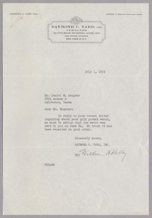 [Letter from Raymond C. Yard, Inc. to Daniel W. Kempner, July 1, 1952]