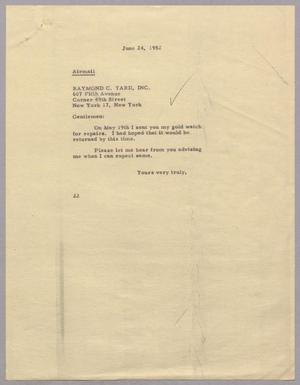 [Letter from Daniel Webster Kempner to Raymond C. Yard, Inc., June 24, 1952]