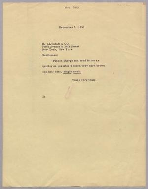 [Letter from Jeane B. Kempner to B. Altman & Co., December 5, 1953]